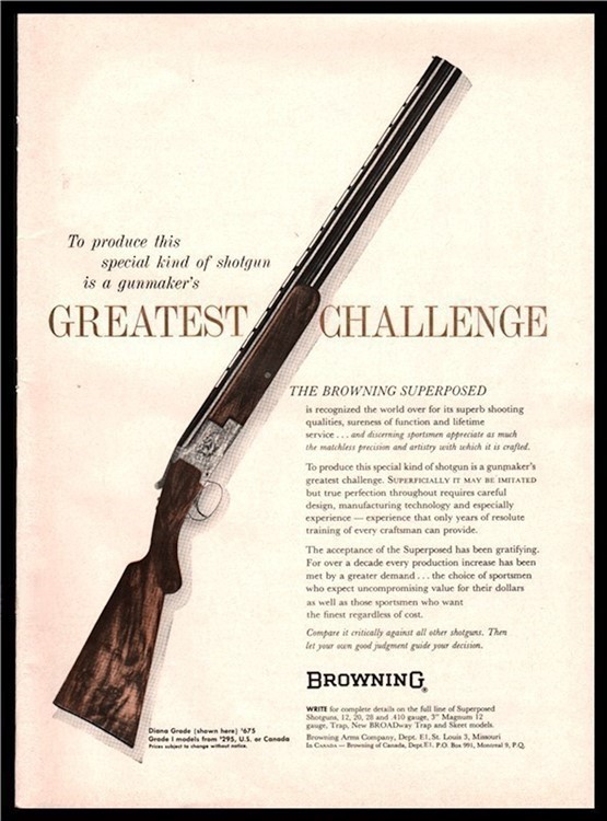 1961 BROWNING Superposed Shotgun PRINT AD-img-0