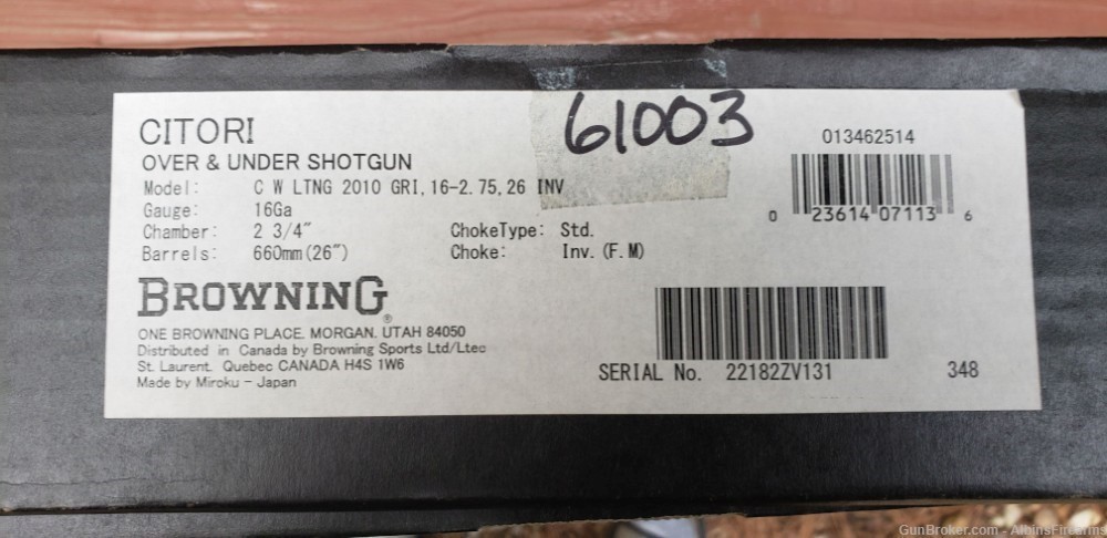 Browning Citori White Lightning O/U, 16 Gauge, 26" Invector, Box, 2015-img-2
