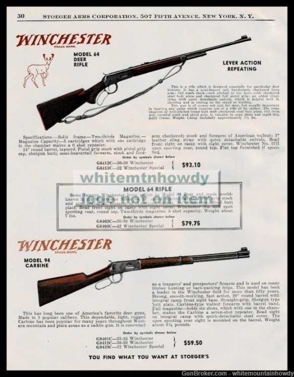 1949 WINCHESTER Model 64 Rifle and 94 Caqrbine PRINT AD w/ original prices-img-0