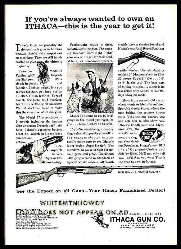1966 ITHACA RVD Deluxe Featherweight Shotgun PRINT AD-img-0