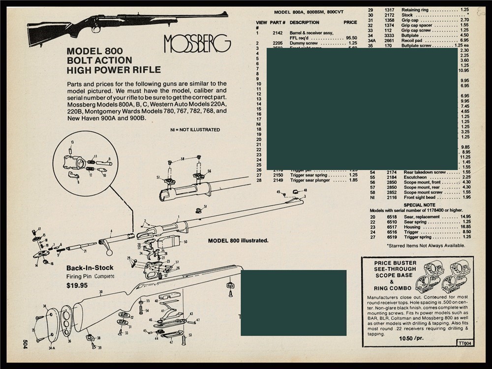 Mossberg 800 Rifle Schematic Exploded Parts List AD-img-0