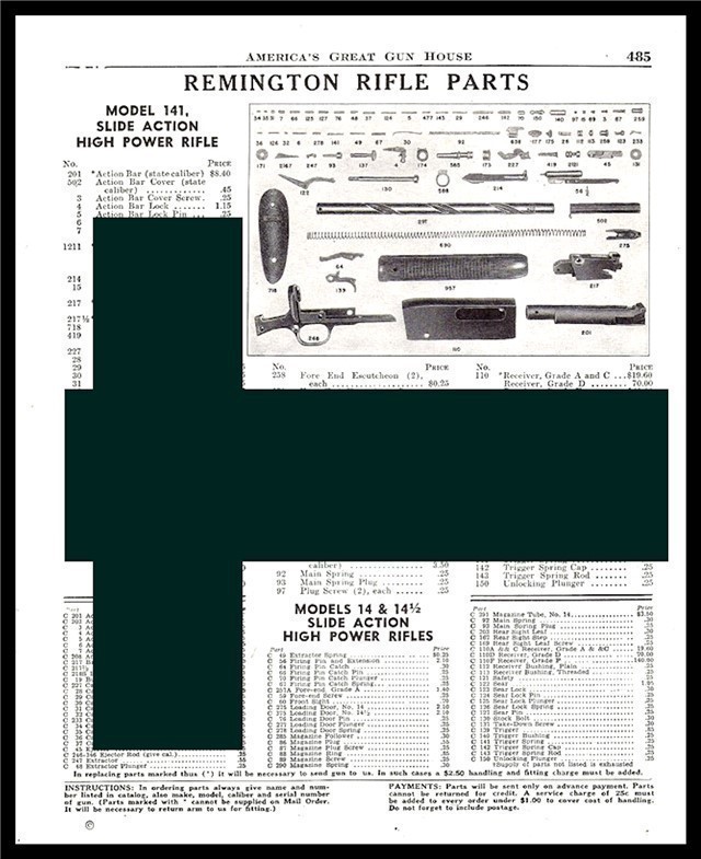 1947 REMINGTON Model 141 Rifle Parts List Ad-img-0