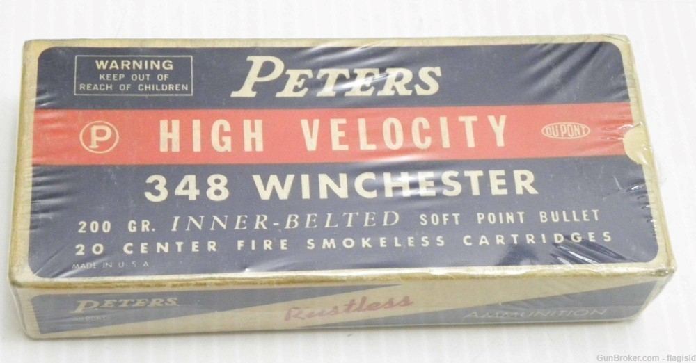 Full 20 Rd Vintage Box of Peters High Velocity 348 winchester 200 Gr SP-img-0