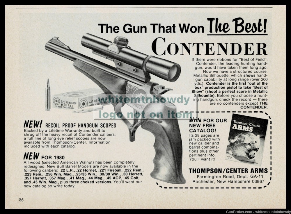 1980 CONTENDER Pistol Thompson Center Arms TCA AD Original Advertising-img-0