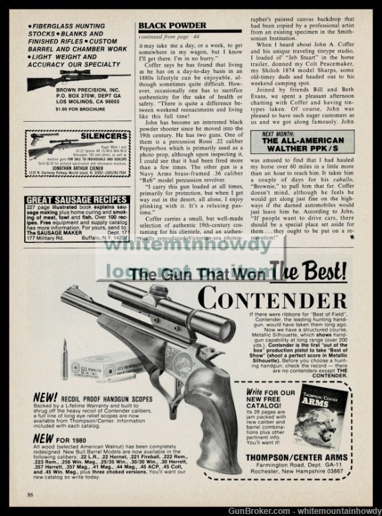 1980 CONTENDER Pistol Thompson Center Arms TCA AD Original Advertising-img-1