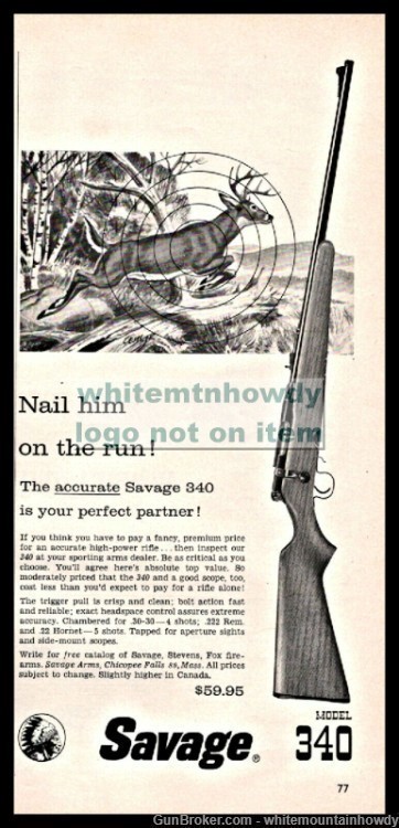 1960 SAVAGE 340 Bolt Action Rifle PRINT AD deer hunting-img-0