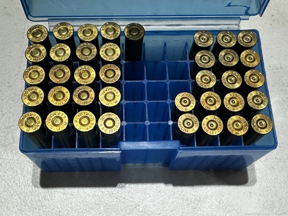 38 pieces of 444 Marlin ammo handloads and 1x fired brass cases -img-0