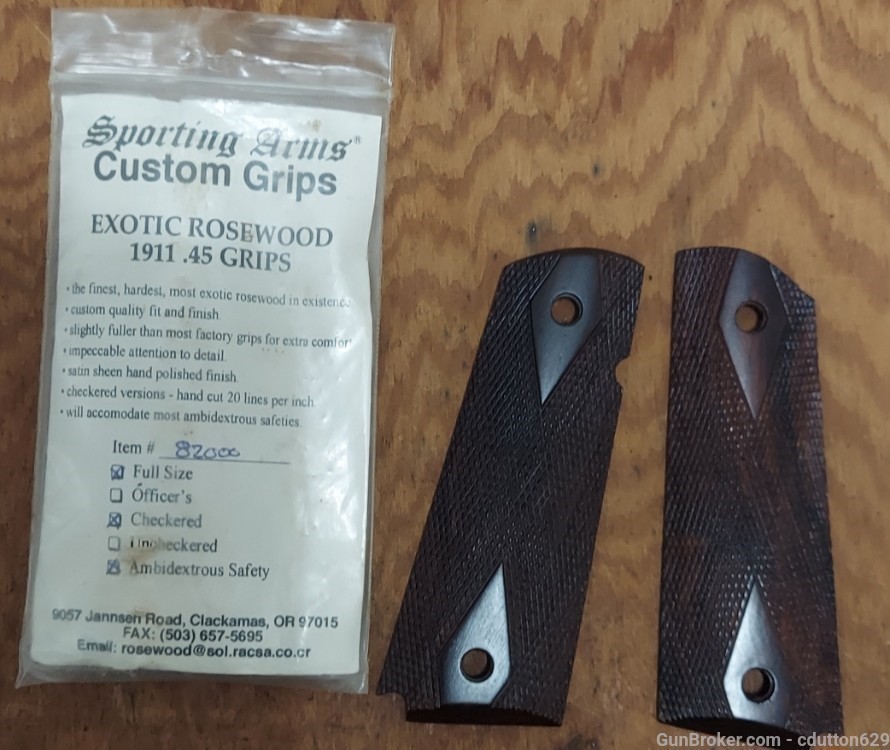 1911 Officers Model rosewood checkered grips-img-0