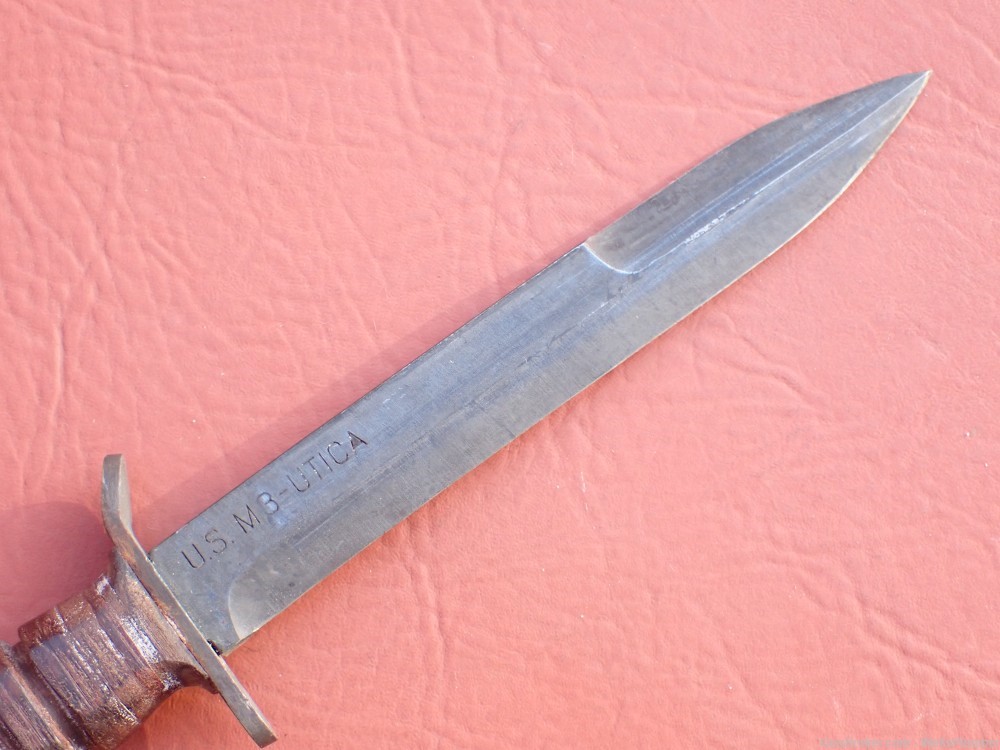 US WW2 M3 BLADE MARKED UTICA FIGHTING KNIFE WITH ORIGINAL SCABBARD-img-17