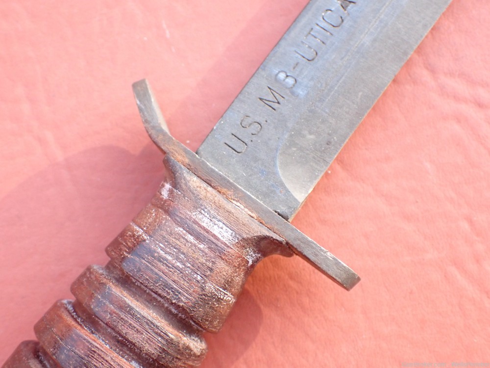 US WW2 M3 BLADE MARKED UTICA FIGHTING KNIFE WITH ORIGINAL SCABBARD-img-9
