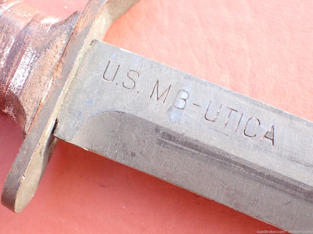 US WW2 M3 BLADE MARKED UTICA FIGHTING KNIFE WITH ORIGINAL SCABBARD-img-16