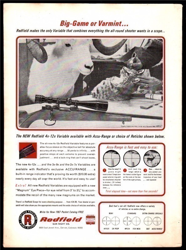 1967 REDFIELD 4x-10x  Rifle Scope PRINT A D-img-0