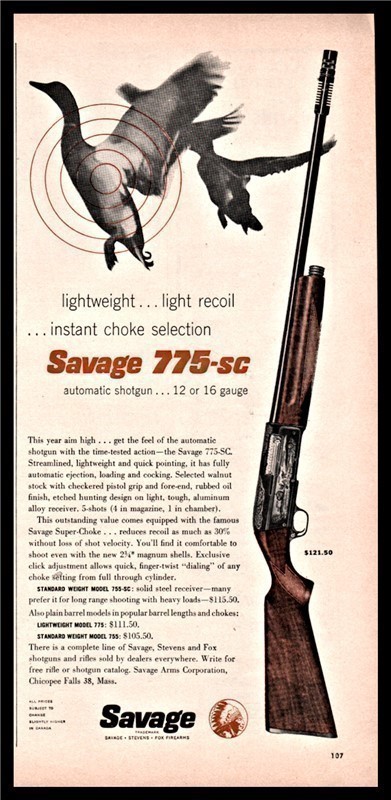 1956 SAVAGE 775-SC Automatic Shotgun PRINT AD-img-0