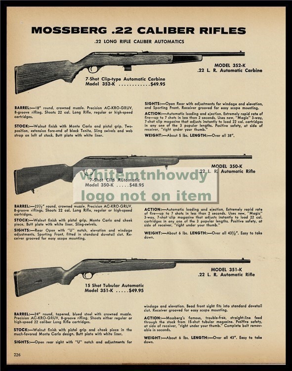 1972 MOSSBERG 352-K 350-K, 351-K .22 Rifle PRINT AD 22-img-0