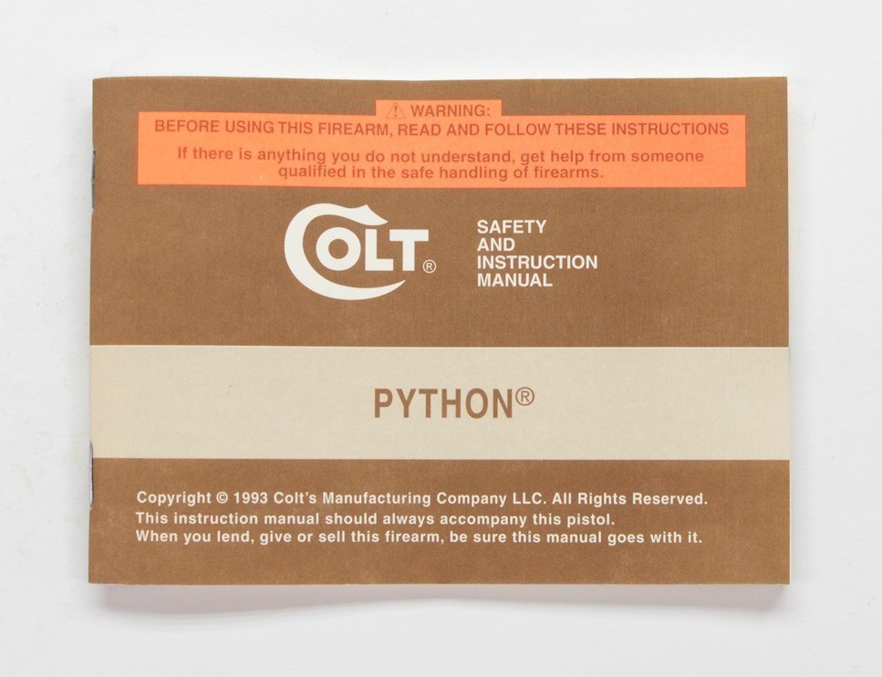Colt Python Factory Paperwork Packet. 1993 Manual-img-1