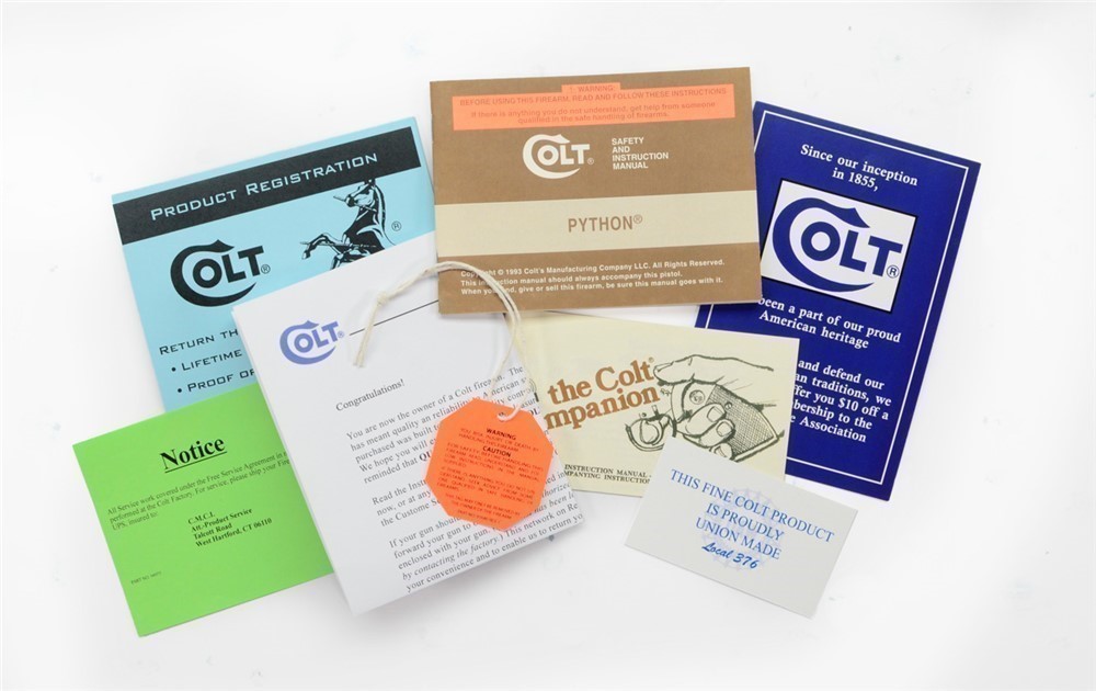 Colt Python Factory Paperwork Packet. 1993 Manual-img-0