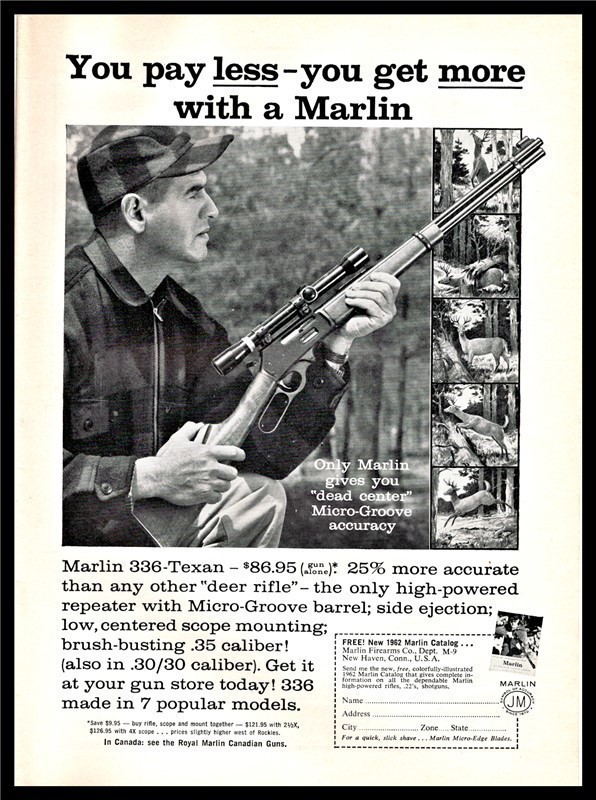 1962 MARLIN 336 Texan Carbine Print AD Advertising-img-0