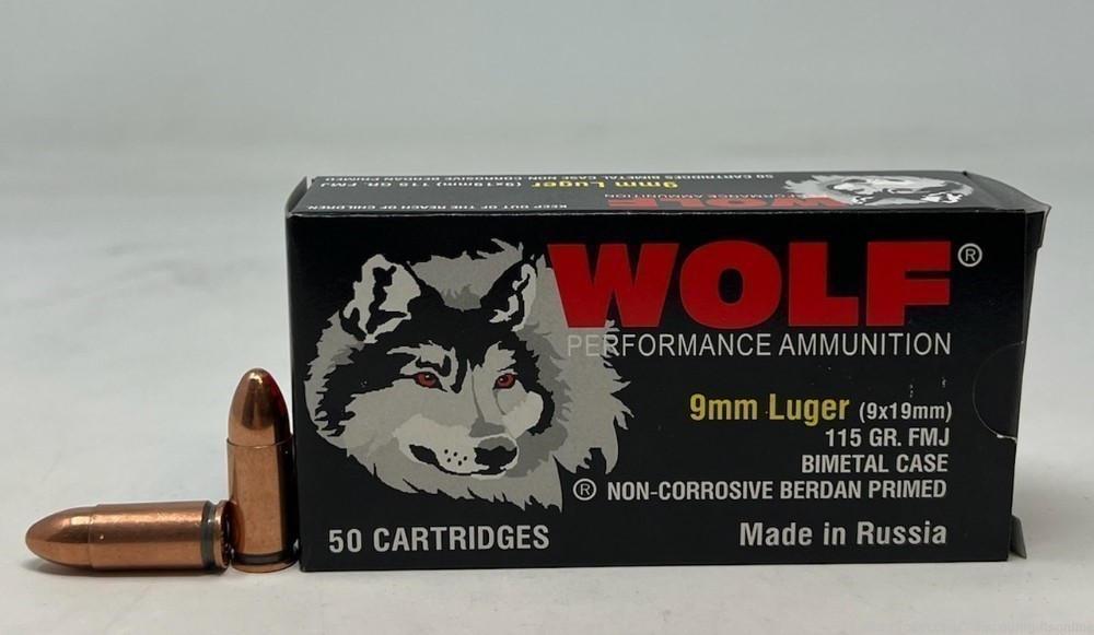 Wolf Performance 9mm Luger Ammunition 115 Grain FMJ 50 Rounds-img-0