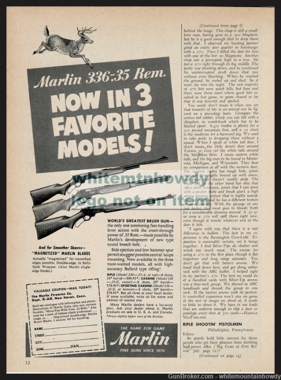1952 MARLIN Carbine Sporting Rifle PRINT AD w/Marlin razor blades offer-img-1