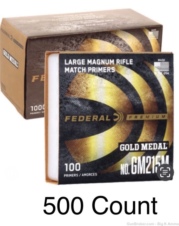 500 Count Federal Premium Gold Medal No. GM215M Large Rifle Mag Primers-img-0