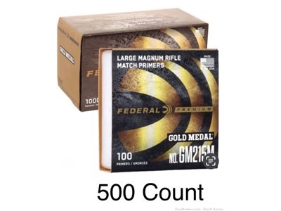 500 Count Federal Premium Gold Medal No. GM215M Large Rifle Mag Primers