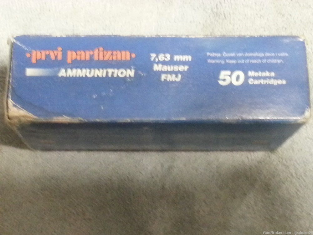PPU 30 Mauser, (7.63 mm) 85 gr Full Metal Jacket One 50 Round Box-img-2