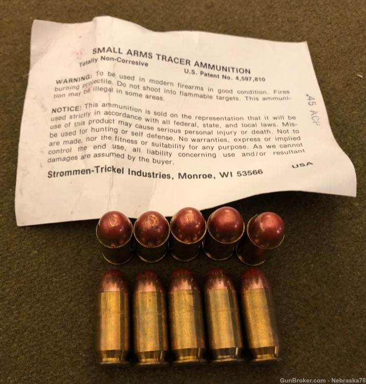 Rare vintage 10 rounds .45ACP .45 Auto tracer tracing ammo red exotic load-img-0