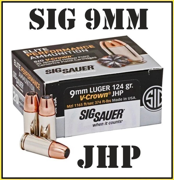 100rds Sig Sauer Elite V Crown™ 9mm 124 grain JHP Premium 9x19 self defense-img-0
