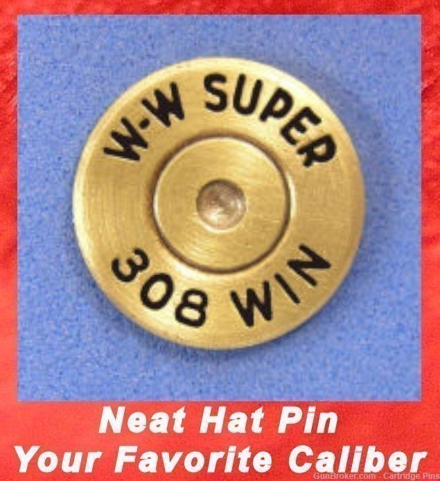 Winchester W-W SUPER 308 WIN Brass Cartridge Hat Pin  Tie Tac  Ammo Bullet-img-0