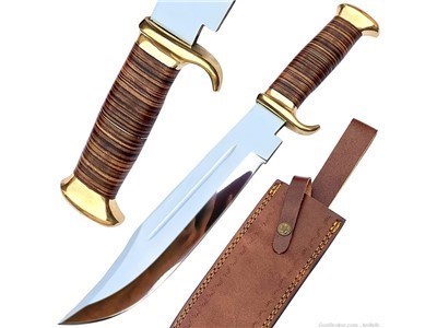 Handmade Crocodile Dundee Full Tang Bowie Hunting Camping Damascus Knife 