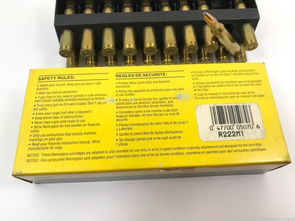  1974-84 Remington .222 Rem Mag 55 Gr Ptd Soft Pt FULL Vintage Box 1160-NR -img-2