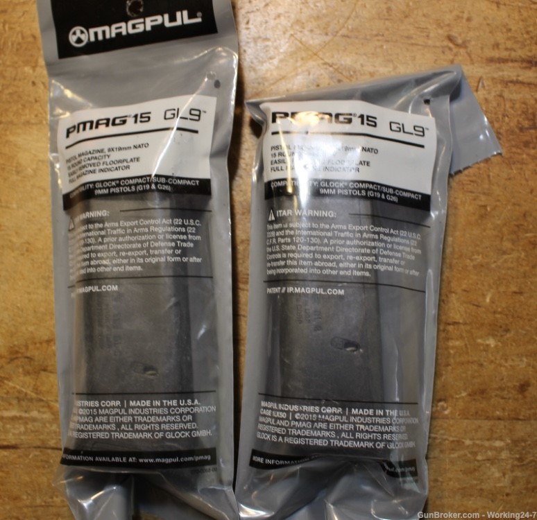 Set of 2 MAGPUL GL9 15 Round Capacity Magazine fits Glock 19 G19 Pistol Gun-img-0