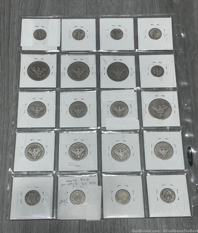 Silver Coin Collection Lot US Barber Half Dollars, Dimes + Semi-Keys-img-1