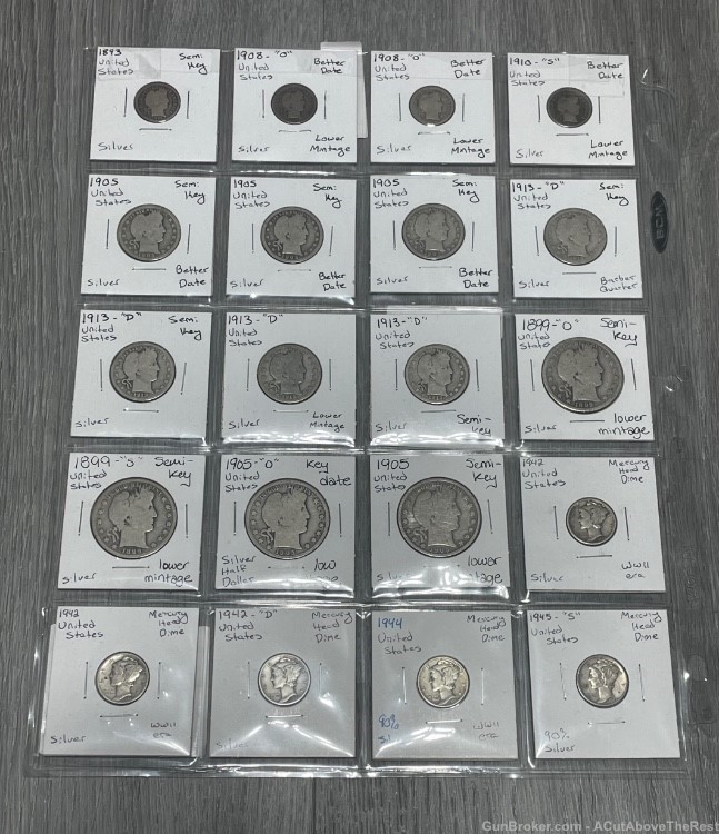 Silver Coin Collection Lot US Barber Half Dollars, Dimes + Semi-Keys-img-0