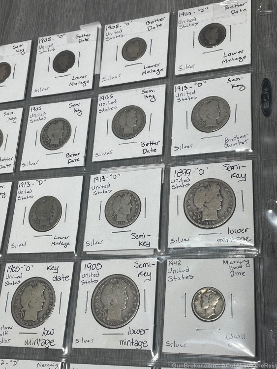 Silver Coin Collection Lot US Barber Half Dollars, Dimes + Semi-Keys-img-3