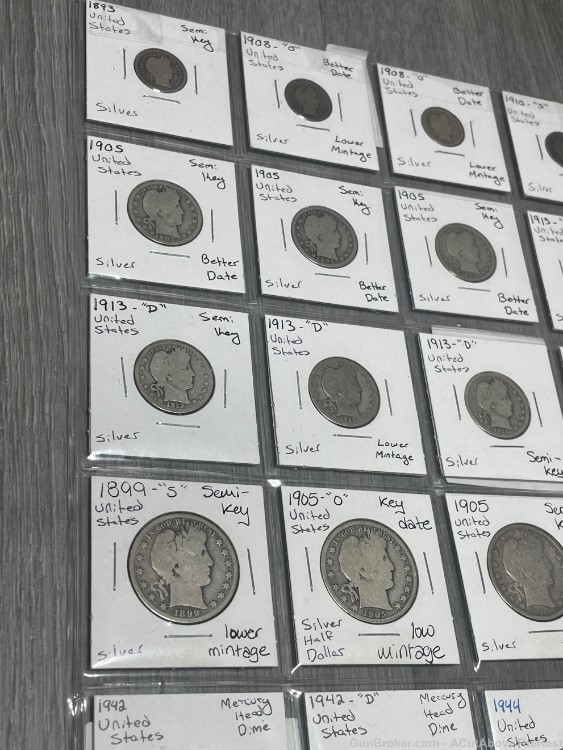 Silver Coin Collection Lot US Barber Half Dollars, Dimes + Semi-Keys-img-2