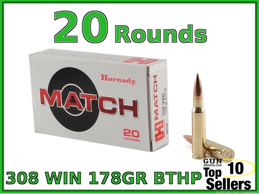 Hornady Match 308 Win 178 GR BTHP 8105 20CT-img-0