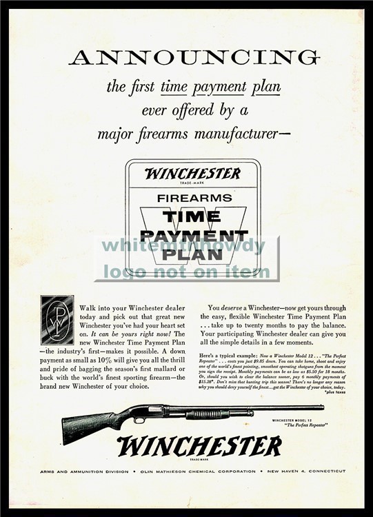 1966 WINCHESTER Model 12 Shotgun PRINT AD Time Payment Plan Offer-img-0
