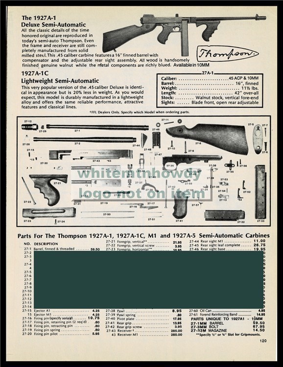 1992 THOMPSON CENTER 1927A-1 Schematic Parts List AD-img-0