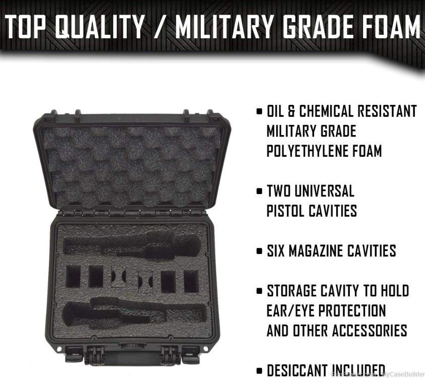 2 Pistol 6 Magazine DORO Heavy Duty Gun Case w/ Black Foam-img-2