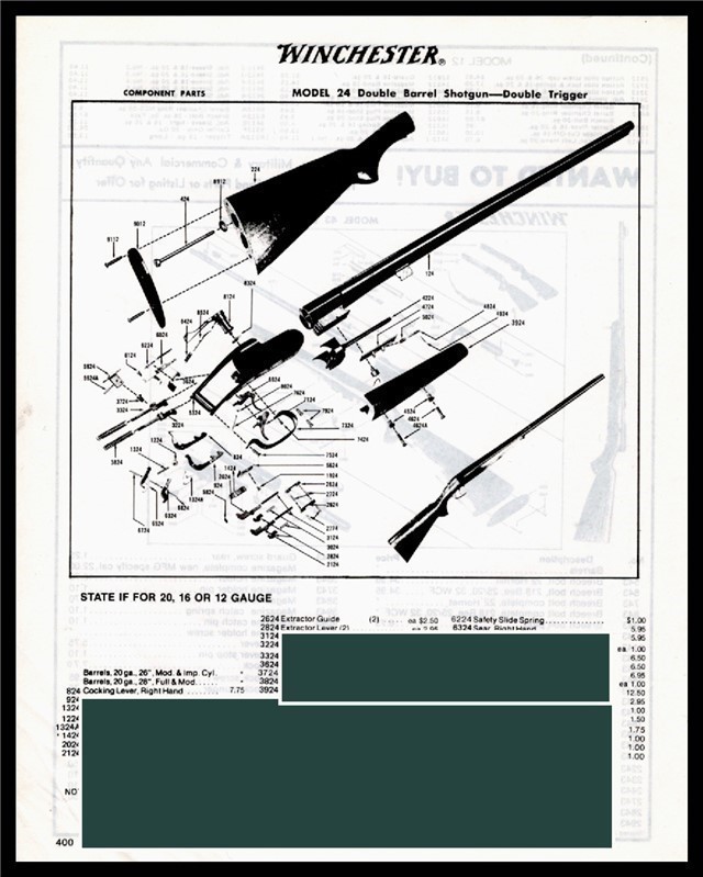 WINCHESTER 24 Shotgun Schematic Parts List AD-img-0