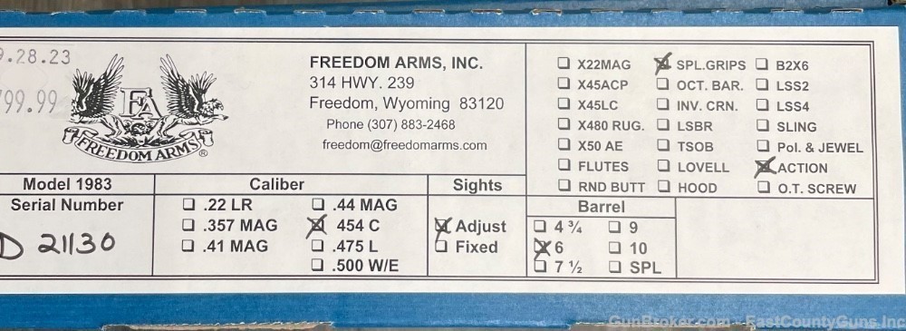 Freedom Arms Model 83 Premier Grade 454 Casull / 6" / Action Job / Custom -img-5