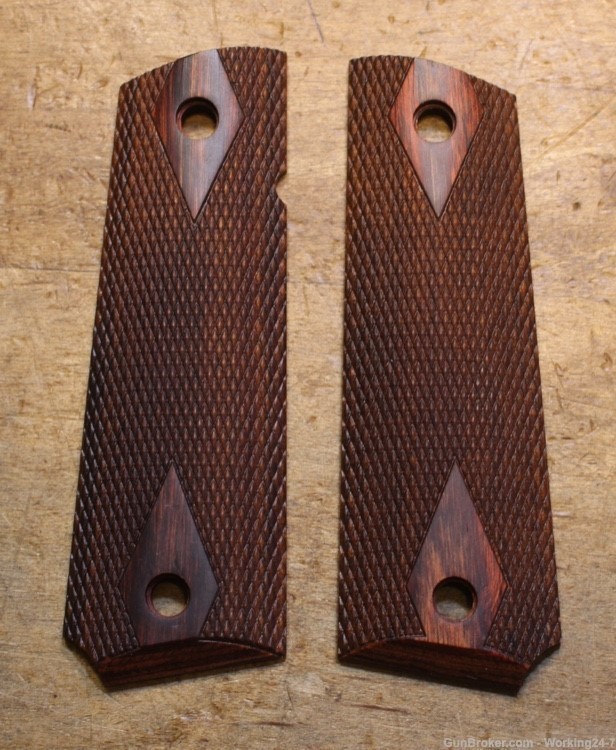 One Pair of Factory Colt 1911 NO LOGO Rosewood Laminate Full Size Grips-img-0