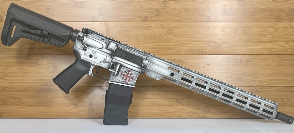 Custom SCT AR-15 Templar Engraved Distress White 5.56 Rifle-img-1