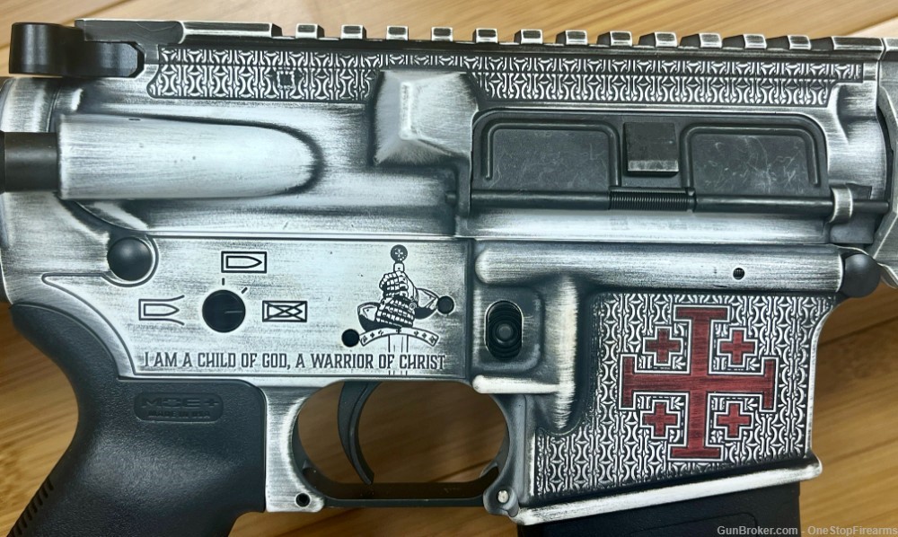 Custom SCT AR-15 Templar Engraved Distress White 5.56 Rifle-img-4