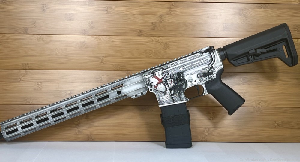 Custom SCT AR-15 Templar Engraved Distress White 5.56 Rifle-img-0