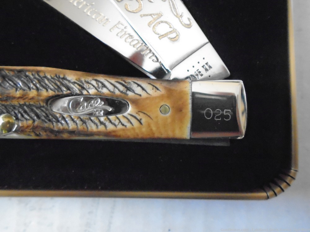 #25 OF 50 MADE! CASE XX Colt .45 Model 1911 Golden BONESTAG Trapper Knife!-img-6