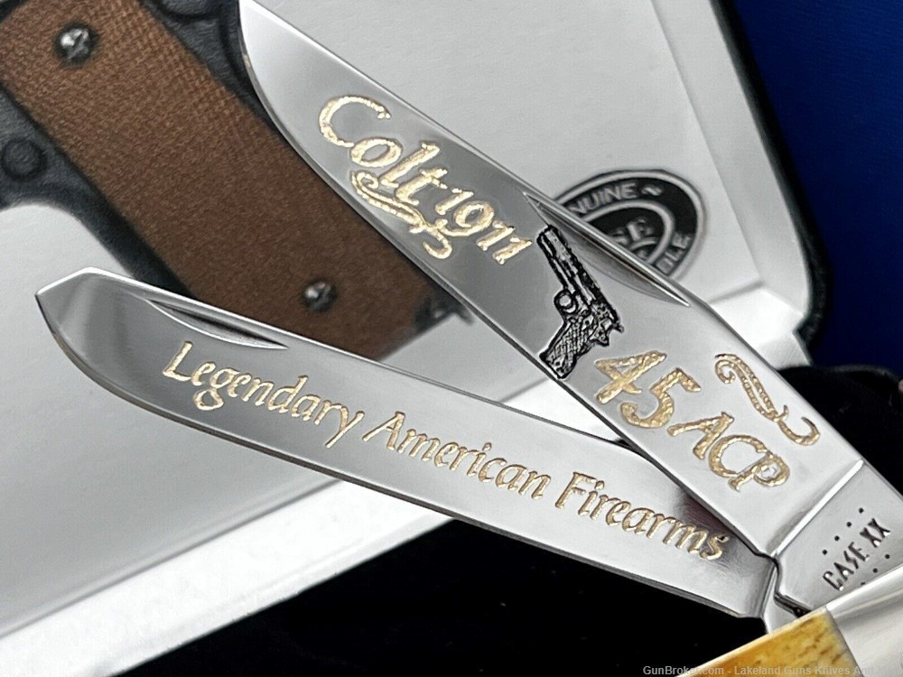 #25 OF 50 MADE! CASE XX Colt .45 Model 1911 Golden BONESTAG Trapper Knife!-img-5