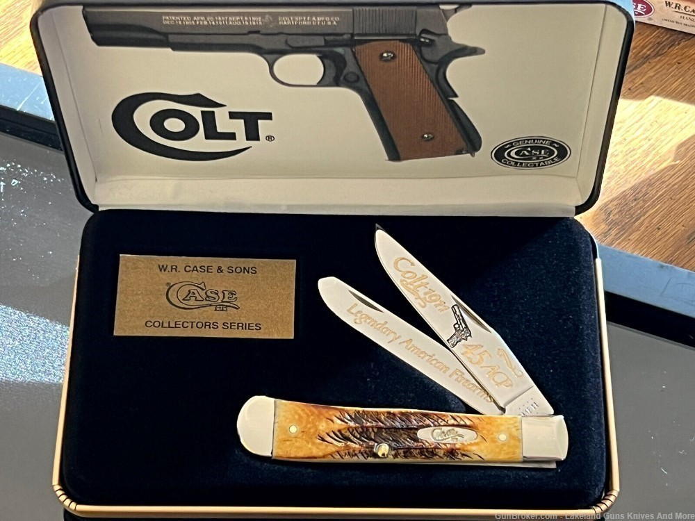 #25 OF 50 MADE! CASE XX Colt .45 Model 1911 Golden BONESTAG Trapper Knife!-img-0