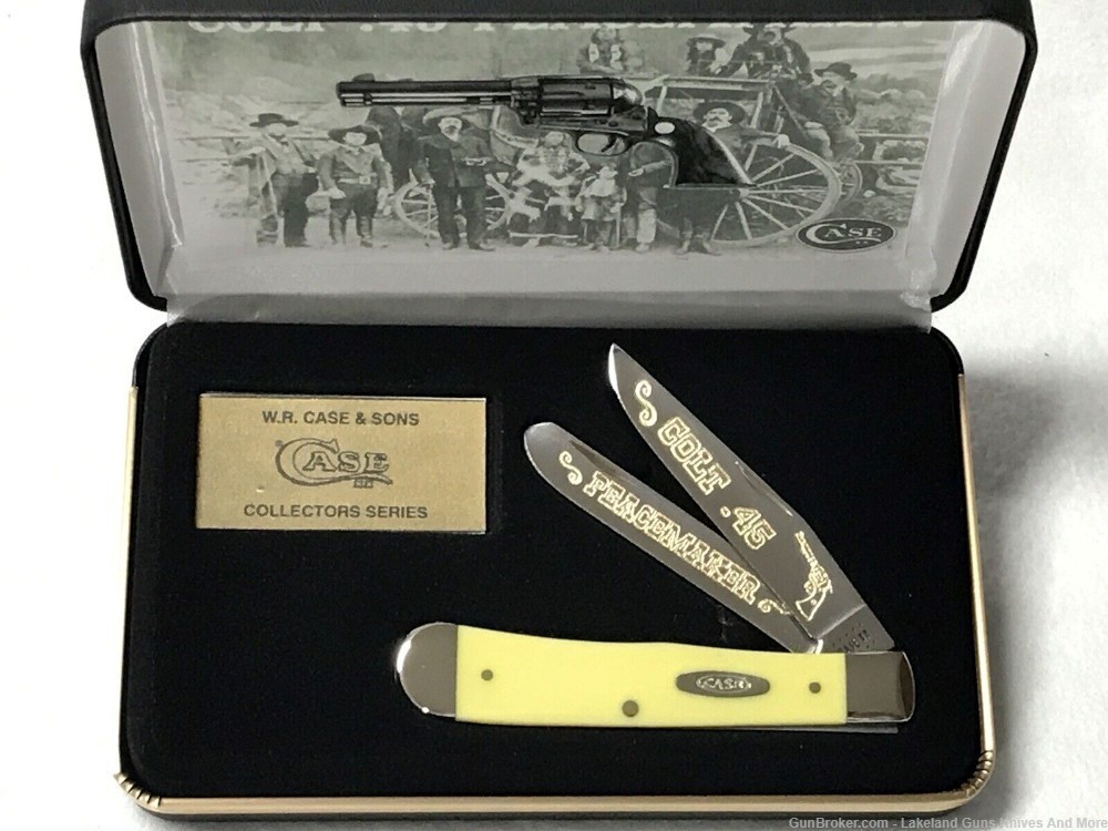 #2 of 50 Made! CASE XX 1st Model Colt .45 PEACEMAKER Yellow Trapper Knife!-img-2